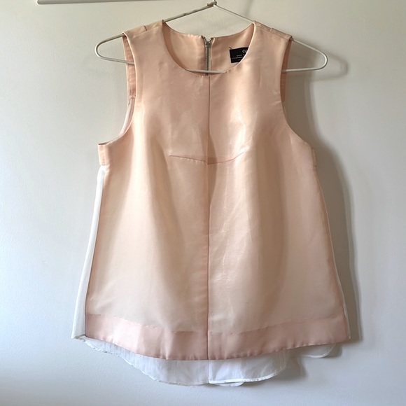 Cue Tops - CUE Peach White High Neck Sheer Back Sleeveless Tank Top Blouse